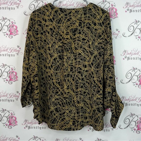 Michael Kors blouse chains βοΈβπ₯ link chain link Black Gold Chain Print Blouse - Picture 2 of 12